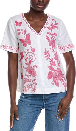 Johnny Was V-Neck Tie Back Linen Blouse