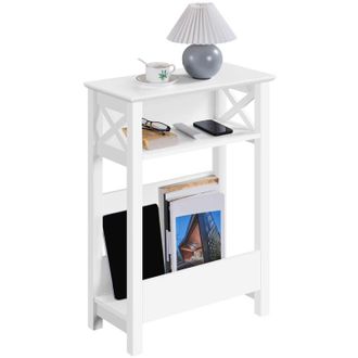 Yaheetech Yaheetech - Mesita Auxiliar 50x25x70 Cm Mesilla De Noche De 3 Niveles Madera Lacada Mesa Auxiliar Vintage Para Salon Sofa Blanca Satinada Pata De Pino