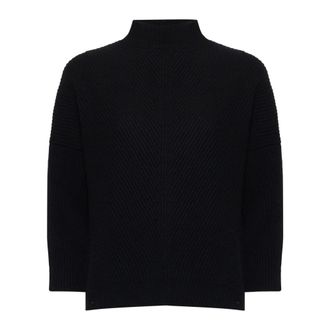 Max Mara Zwarte Geribbelde Wollen Kasjmier Trui - Dames - Coltruien - Zwart - S - Wol - Truien & Vesten