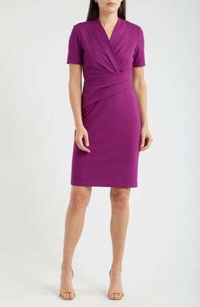 Anne Klein Pleated Scuba Crepe Dress in Beet at Nordstrom, Size 14