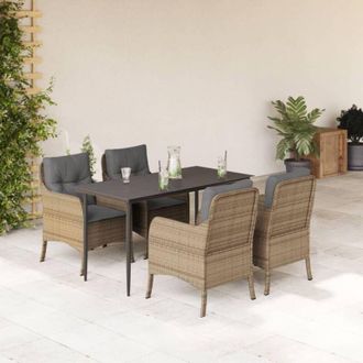vidaXL Set Comedor De Jard&iacute;n 5 Pzas Con Cojines Rat&aacute;n Sint&eacute;tico Beige Vidaxl