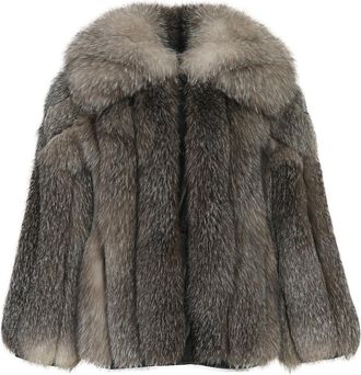 Wanan Luxury Giacca Polvere Grigia in Pelliccia di Volpe-Donna -Grigio