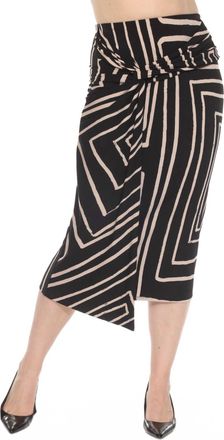 Joseph Ribkoff Geometric Faux Wrap Midi Skirt In Black/beige