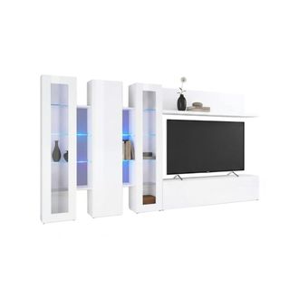 Dmora Dmora - Pared Equipada Dbenal, Conjunto De Sal&oacute;n Mueble Tv Con 5 Puertas, Mueble De Sal&oacute;n Polivalente, 100% Made In Italy, Cm 340x30h180, Blanco Brill