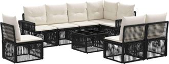 vidaXL Conjunto De Sof&aacute;s De Jard&iacute;n 9 Uds. Negro Y Blanco Crema Vidaxl