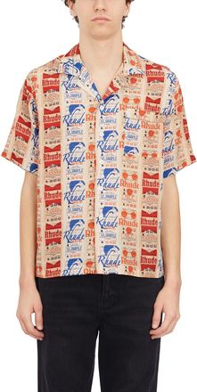Rhude Mens Camicia Stampata In Seta - Beige Silk - Size Medium