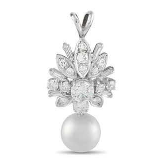 Luxury Bazaar 18K White Gold 1.15ct Diamond Pearl Pendant MF27-080726