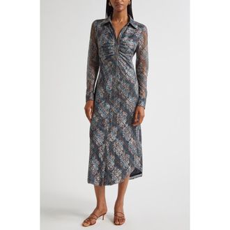 Ramy Brook Wyatt Ruched Long Sleeve Shirtdress in Amber Multi at Nordstrom Rack, Size Medium
