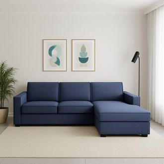 Dmora Sof&aacute; Fijo Dgodea, Sof&aacute; De Esquina, 100% Made In Italy, Sof&aacute; Sal&oacute;n Con, Pen&iacute;nsula Contenedor Derecha, Con Reposabrazos Delgados, Cm 260x95h90, Azul - D
