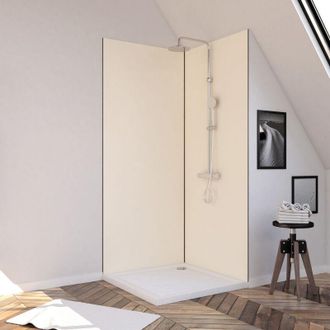 Aurlane Set di 2 Pannelli Murali in Alluminio Avorio 90+90x210 cm con Profili Nero Opaco - wallit