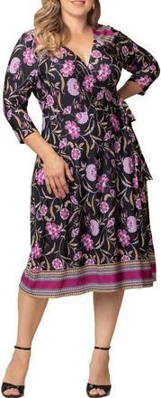 Kiyonna Beguiling Floral A-Line Wrap Dress in Mauve Border Print at Nordstrom, Size 1X