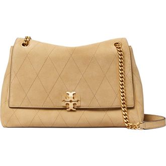 Tory Burch Charlie Quilted Suede Shoulder Bag in Stone at Nordstrom