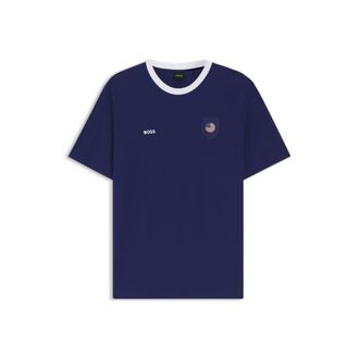 BOSS Stretch-cotton T-shirt with country flag and logo
