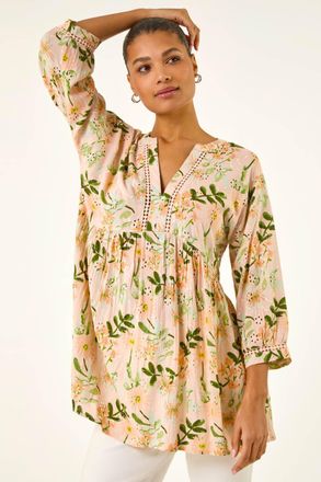 Roman Floral Broderie Trim Tunic Top