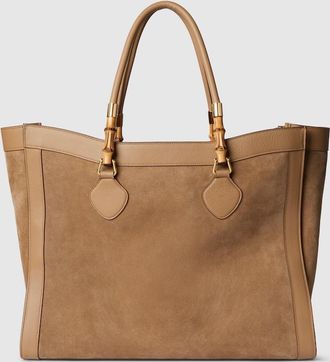 Gucci Bamboo Tote Large Bag, Beige, Suede