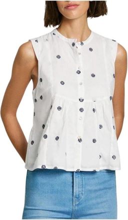 Pepe Jeans London Elvire Blouse Blauw Print - Dames - Tops zonder mouwen - Wit - M - Tops