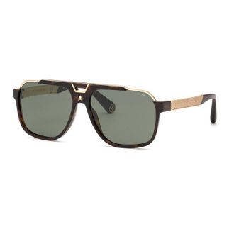 Philipp Plein Philipp Plein Sunglasses Aviator Full Rim, Shiny Havana Frame And Green Lens Spp046V0722