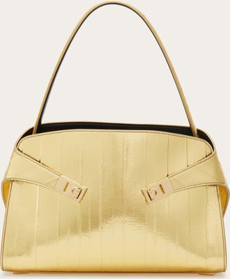 Ferragamo Women Hug soft bicolor shoulder bag (M) Gold
