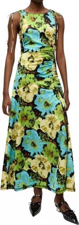 Ganni Printed Floral Lycra Jersey Gathered Dress In Multicolor