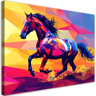 Feeby Cuadro Sobre Lienzo, Caballo Galopante Geom&eacute;trico Colorido, 100x70
