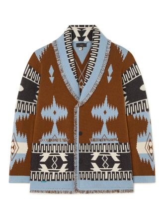 Alanui Jacquard Knit Cardigan With Shawl Collar And Fringed Edges