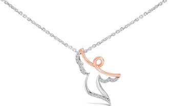 House of Brilliance 14K Rose Gold Plated Sterling Silver 1/10 Cttw Diamond Angel Pendant Necklace