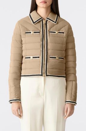 Mackage Petunia Water Repellent Braid Trim Down Puffer Jacket in Light Camel at Nordstrom, Size X-Large
