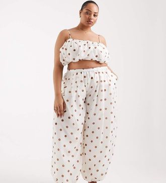 Asos Curve ASOS DESIGN Curve - Pantaloni a palloncino oversize color terracotta a pois in coordinato-Multicolore