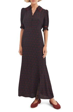 Mint Velvet Heart Print Midi Dress in Navy at Nordstrom, Size 12