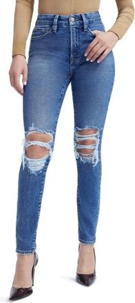 Good American Good Legs Ripped Split Back Pocket Jeans In Indigo234