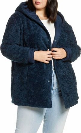 Halogen Reversible Coat Jacket Faux Fur Quilted In Blue