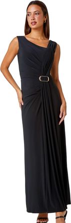 Roman Womens Draped Buckle Detail Maxi Dress - Black - Size 18 UK