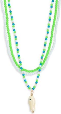 Leith 3-Pack Assorted Beaded Necklaces in Green Multi- Gold at Nordstrom Rack