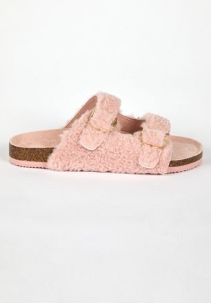 Roman Faux Fur Double Buckle Slipper