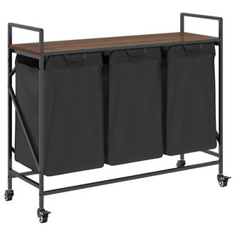 vidaXL Vidaxl Cesto Della Biancheria 3 Scomparti Con Ruote Rovere