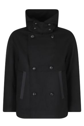 Duno Black Hooded Wool-Blend Peacoat