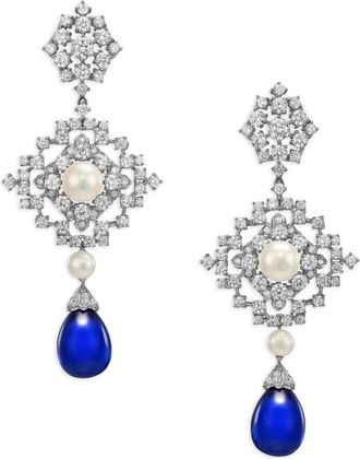 Anabela Chan Orecchini Pixelise in oro bianco 14 carati e vermeil rodiato con pietre - Blu