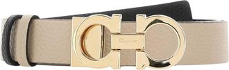 Ferragamo Textured Beige Leather Belt with Gold-tone Gancini Buckle