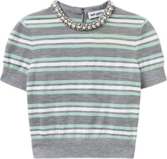 Self Portrait Striped T-Shirt - Womens - Wool/Cotton/Cashmere