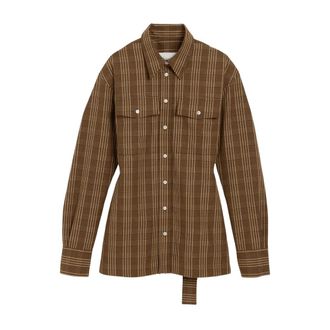 Ami Gestreepte Wol Ballonmouw Getailleerd Shirt - Dames - Overhemden - Bruin - L - Wol - Overhemden