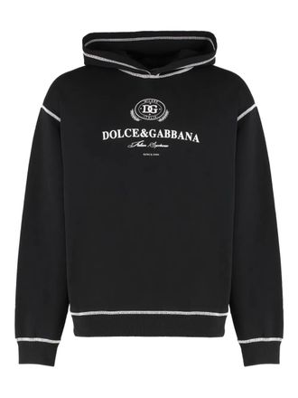 Dolce & Gabbana logo-print cotton hoodie - men - Cotton/Polyester/Elastane - 52 - Black