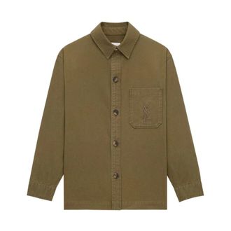 Saint Laurent Geborduurd Logo Olijfgroene Jas - Heren - Zomerjassen - Groen - M - Katoen - Jassen