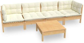 vidaXL Vidaxl Muebles De Jard&iacute;n 5 Pzas Y Cojines Madera Maciza De Pino Crema