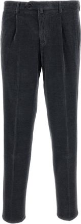 BRIGLIA 1949 Grey Ribbed Cotton-Tencel Straight-Leg Pants