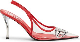 Diesel D-Venus-Leather-trim transparent slingback pumps - Heels - Woman - Red