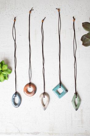 Kalalou Set Of Five Clay Lenca Necklaces