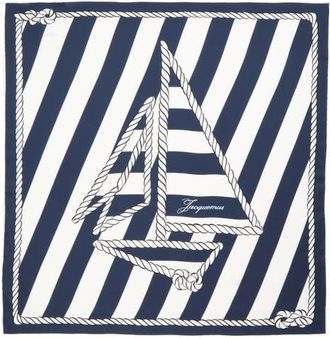 Jacquemus Le Foulard Bateau Corde Silk Scarf in Print Boat Rope Navy 3He at Nordstrom