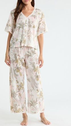 Nordstrom Peached Cotton Lawn Pajama Set in Ivory- Olive Fern Toile at Nordstrom, Size X-Large