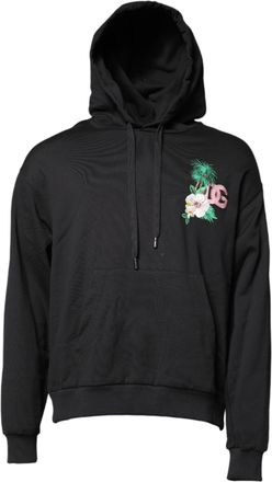Dolce & Gabbana Mens Floral Embroidered Hoodie - Black Cotton - Size EU 54 (Mens)