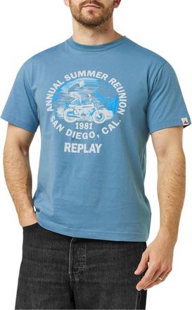 Replay Heren Motorfiets Katoen Normaal T-Shirt (Blauw)